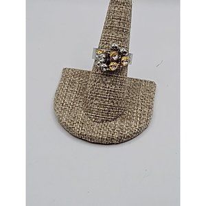 Ring Size 7 stainless steel Silver  & Gold Tone Beads With Cubic Zirconia